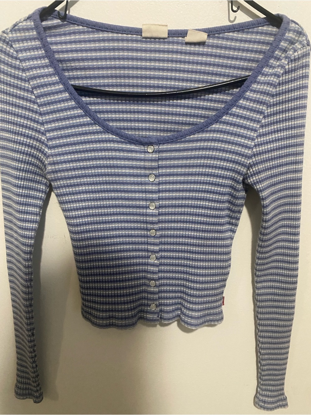 Levi's Blue & White Striped Ribbed Button-Front Long Sleeve Tee